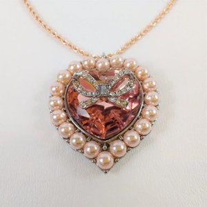 Betsey Johnson pink heart pearl ribbon necklace